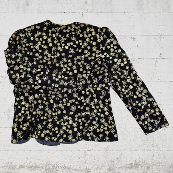 80s Vintage Black Velvet Gold Metallic Brocade Embroider USA Made Jacket Size 14 - Picture 10 of 10